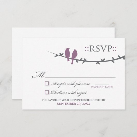 Carte RSVP Inséparable (violet et blanc) (Devant / Derrière)