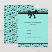 Carte RSVP Invitation turquoise Blue Black Swirl A (Devant / Derrière)