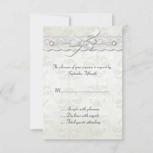 Carte RSVP Ivory Mariage damassé (Devant)