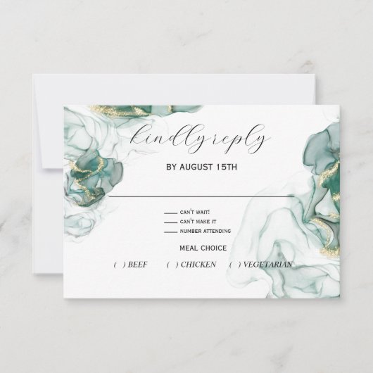 Carte RSVP Jade Green Onyx Liquide Encre D'Alcool (Devant)