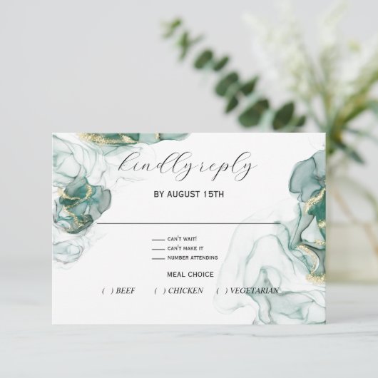 Carte RSVP Jade Green Onyx Liquide Encre D'Alcool (Debout devant)