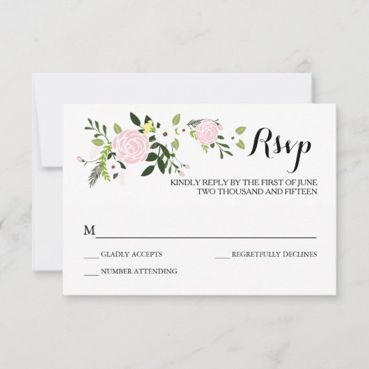 Carte RSVP Jardin Floral -blanc (Devant)