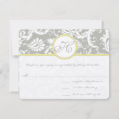 Carte RSVP Jaune et Gris Damas - Cloud Argent (Dos)