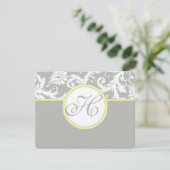 Carte RSVP Jaune et Gris Damas - Cloud Argent (Debout devant)