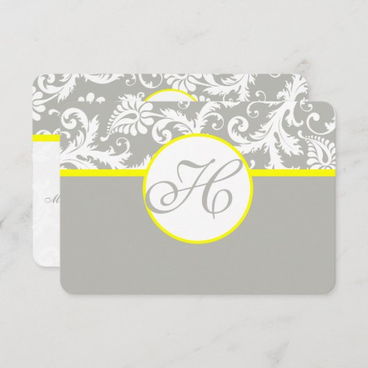 Carte RSVP Jaune et Gris Damas - Cloud Argent (Devant / Derrière)