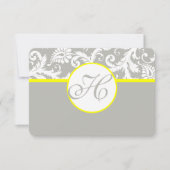 Carte RSVP Jaune et Gris Damas - Cloud Argent (Devant)
