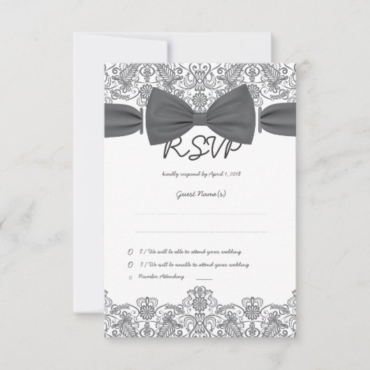 Carte RSVP Lace Dark Bow Damask (Devant)