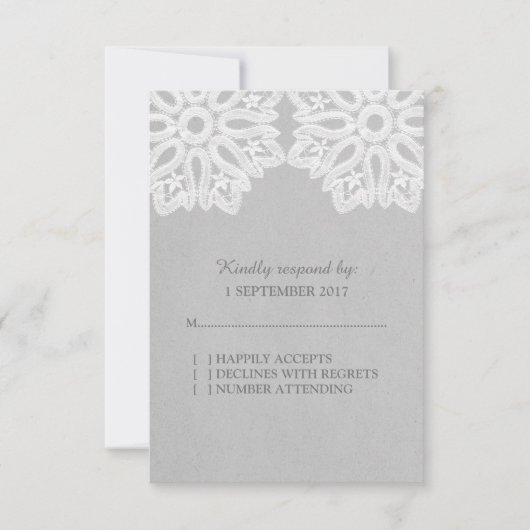 Carte RSVP Lace Gris Élégante (Devant)