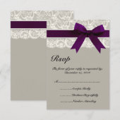 Carte RSVP Lace Ribbon Grey et Plum (Devant / Derrière)