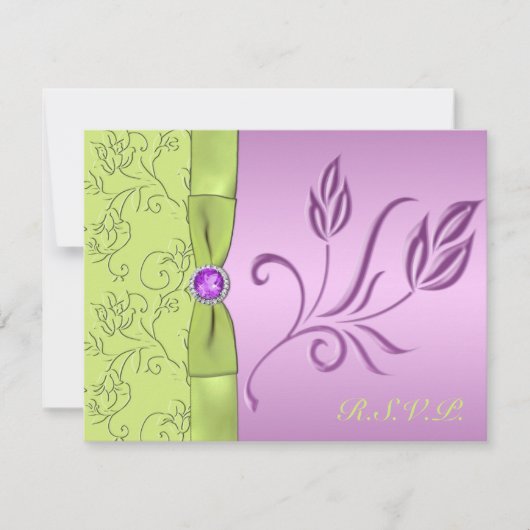 Carte RSVP Lavande et Bijoux Vert (Devant)