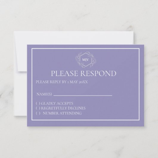 Carte RSVP Lavande Monogram Crest (Devant)