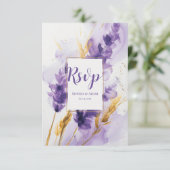 Carte RSVP Lavender Golden Watercolor Florale (Debout devant)