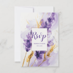 Carte RSVP Lavender Golden Watercolor Florale