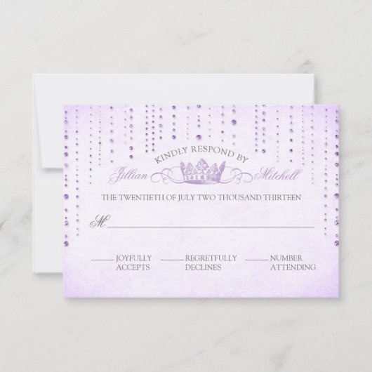 Carte RSVP Lavender Sparkale & Crown Fairytale (Devant)