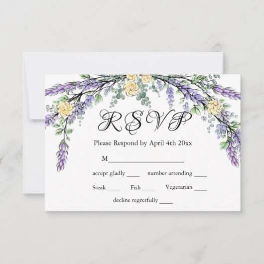Carte RSVP Lavender Yellow Rose et Eucalyptus (Devant)