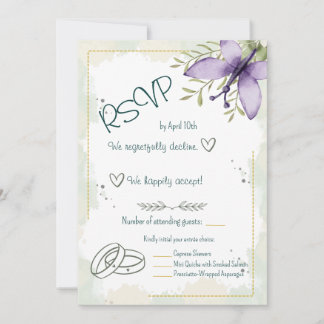 Carte RSVP Lilac Butterfly Watercolor