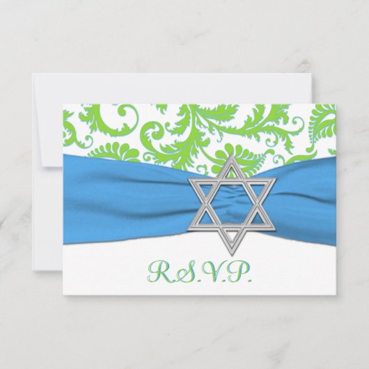 Carte RSVP LIME, Blanc, Bleu IMPRIMÉ RIBBON (Devant)
