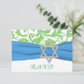 Carte RSVP LIME, Blanc, Bleu IMPRIMÉ RIBBON (Debout devant)