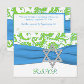 Carte RSVP LIME, Blanc, Bleu IMPRIMÉ RIBBON (Devant / Derrière)