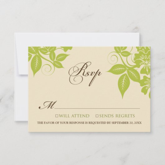 Carte RSVP Lime/Chocolat Floral Moderne (Devant)