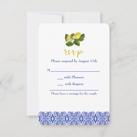 Carte RSVP Limone I Italien Lemon & Blue Tile (Devant)