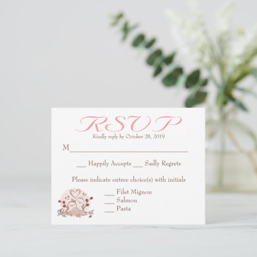 Carte RSVP Lovebirds Rose Et Brown Réponse (Debout devant)