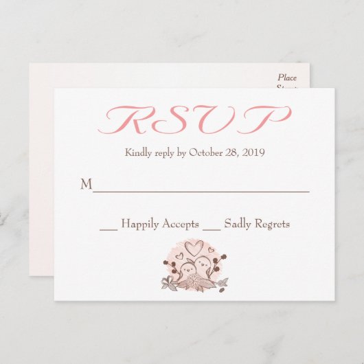 Carte RSVP Lovebirds Rose Et Brown Réponse (Devant / Derrière)