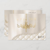 Carte RSVP Lustre de Mariage Perles d'Ivoire (Devant / Derrière)