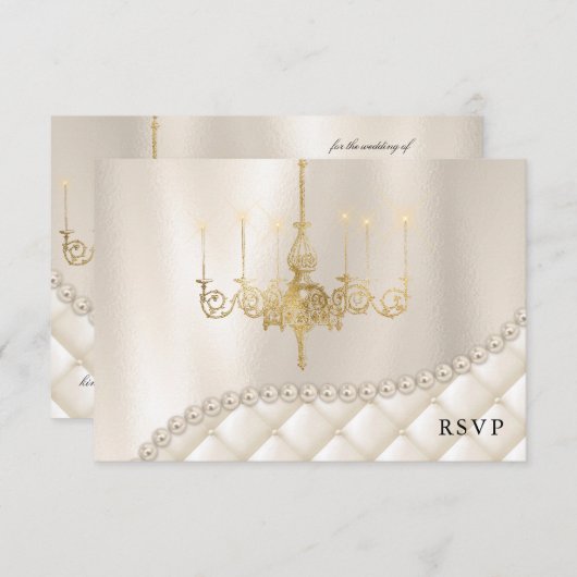 Carte RSVP Lustre de Mariage Perles d'Ivoire (Devant / Derrière)