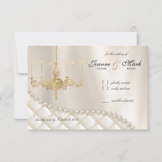 Carte RSVP Lustre de Mariage Perles d'Ivoire Éclai (Dos)
