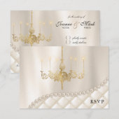 Carte RSVP Lustre de Mariage Perles d'Ivoire Éclai (Devant / Derrière)