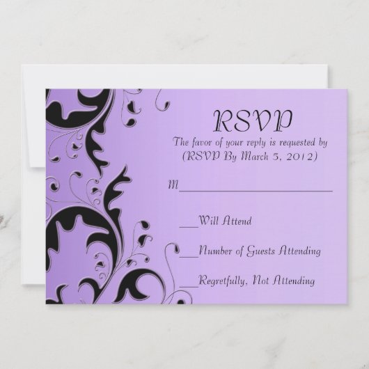 Carte RSVP luxueuse noire/violette florale (Devant)