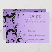 Carte RSVP luxueuse noire/violette florale (Devant / Derrière)