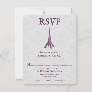 Carte RSVP Magenta Eiffel Tower Mariage damassé