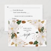 Carte RSVP Magnolia Floral blanc w Repas (Devant / Derrière)