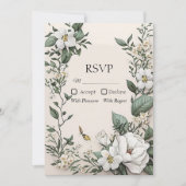 Carte RSVP Magnolias blanc et Mariage papillon (Devant)