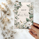Carte RSVP Magnolias blanc et Mariage papillon