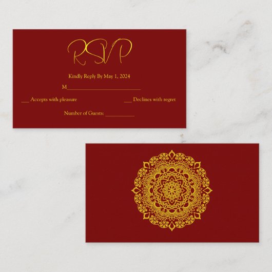 carte rsvp mandala or (Devant / Derrière)