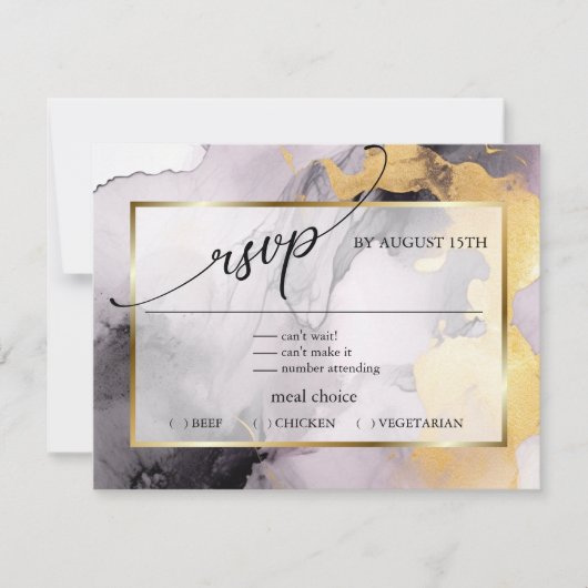 Carte RSVP | Marbré Dusty Rose Black Gold Abstrait (Devant)
