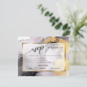 Carte RSVP | Marbré Dusty Rose Black Gold Abstrait (Debout devant)