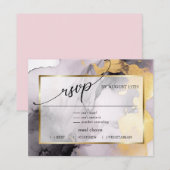 Carte RSVP | Marbré Dusty Rose Black Gold Abstrait (Devant / Derrière)