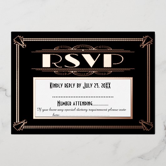 Carte RSVP Mariage Art Déco - Thème Gatsby des ann (Recto)