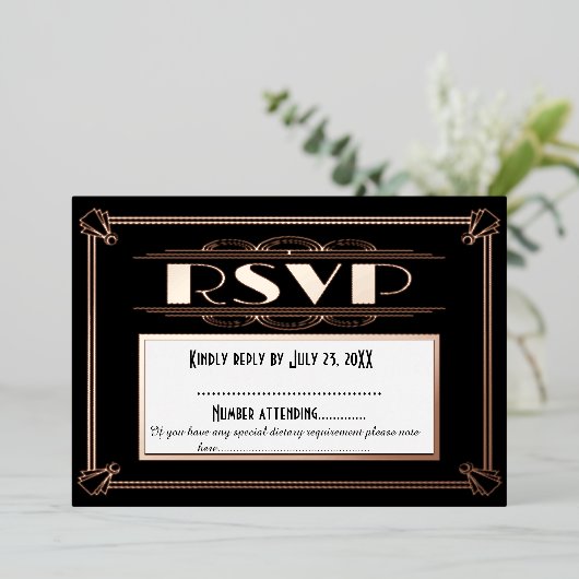 Carte RSVP Mariage Art Déco - Thème Gatsby des ann (Debout devant)