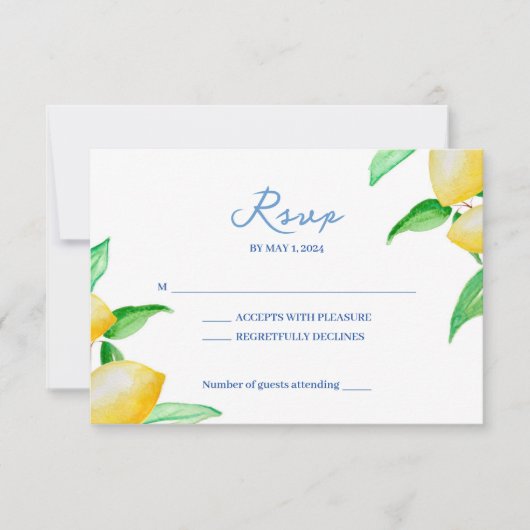 Carte RSVP Mariage au citron couleur méditerranéen (Devant)