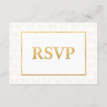 Carte RSVP Mariage Blanc & Or Fleur De Lis