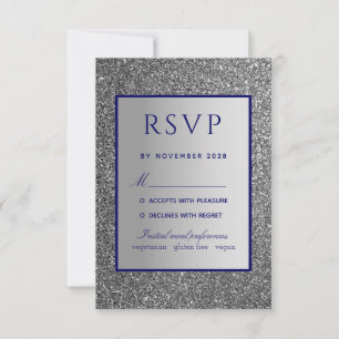 Carte RSVP mariage bleu argent
