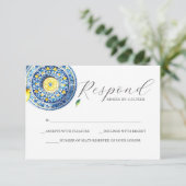 Carte RSVP mariage bleu et jaune (Debout devant)