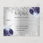 Carte RSVP mariage bleu marine argent (Devant)