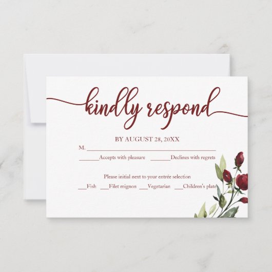 Carte RSVP Mariage Bourgogne Floral Rustique Bois (Devant)