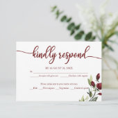 Carte RSVP Mariage Bourgogne Floral Rustique Bois (Debout devant)